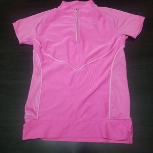 Nike Fit Dry Short Sleeve 3/4 Zip Top Pink Wht M